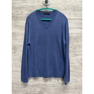 Raffi Sweater Blue V‎ Neck Pullover Mens Medium Merino Wool Lightweight